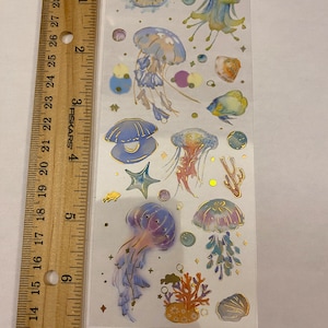 PET Foil Clear Tape with Blue Ocean Stuff, PET Washi Tape Ocean Fish, Pretty Sea Squids Clear Tape, Clear Decorative Tape