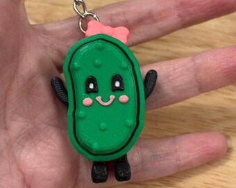 Portachiavi Pickle con sorriso rosa, personalizza Pickle con un fidget clicker a forma di sorriso rosa, portachiavi Pickle clicker, fidget clicker a forma di cetriolo