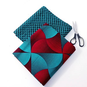 Teal and Red Mix and Match African Fabric, African Print wax cotton, Ankara Fabric, Craft Fabric, African Print Fabric