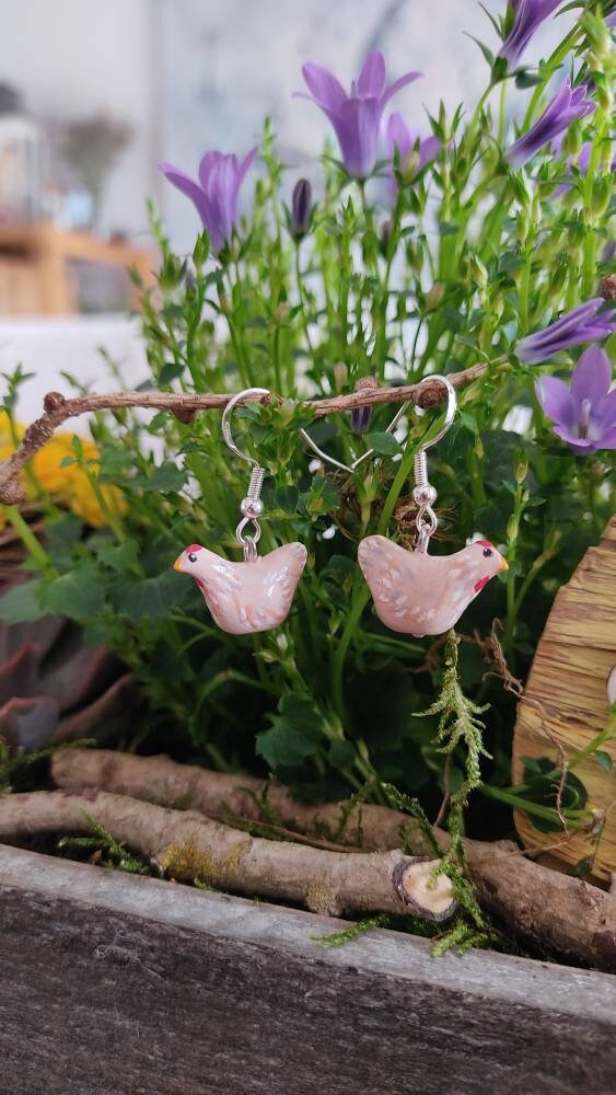Miniblings Orecchini A Forma Di Pollo – Miniature Colorate Fatte A Mano, Con Ganci In Argento, Made In Berlin