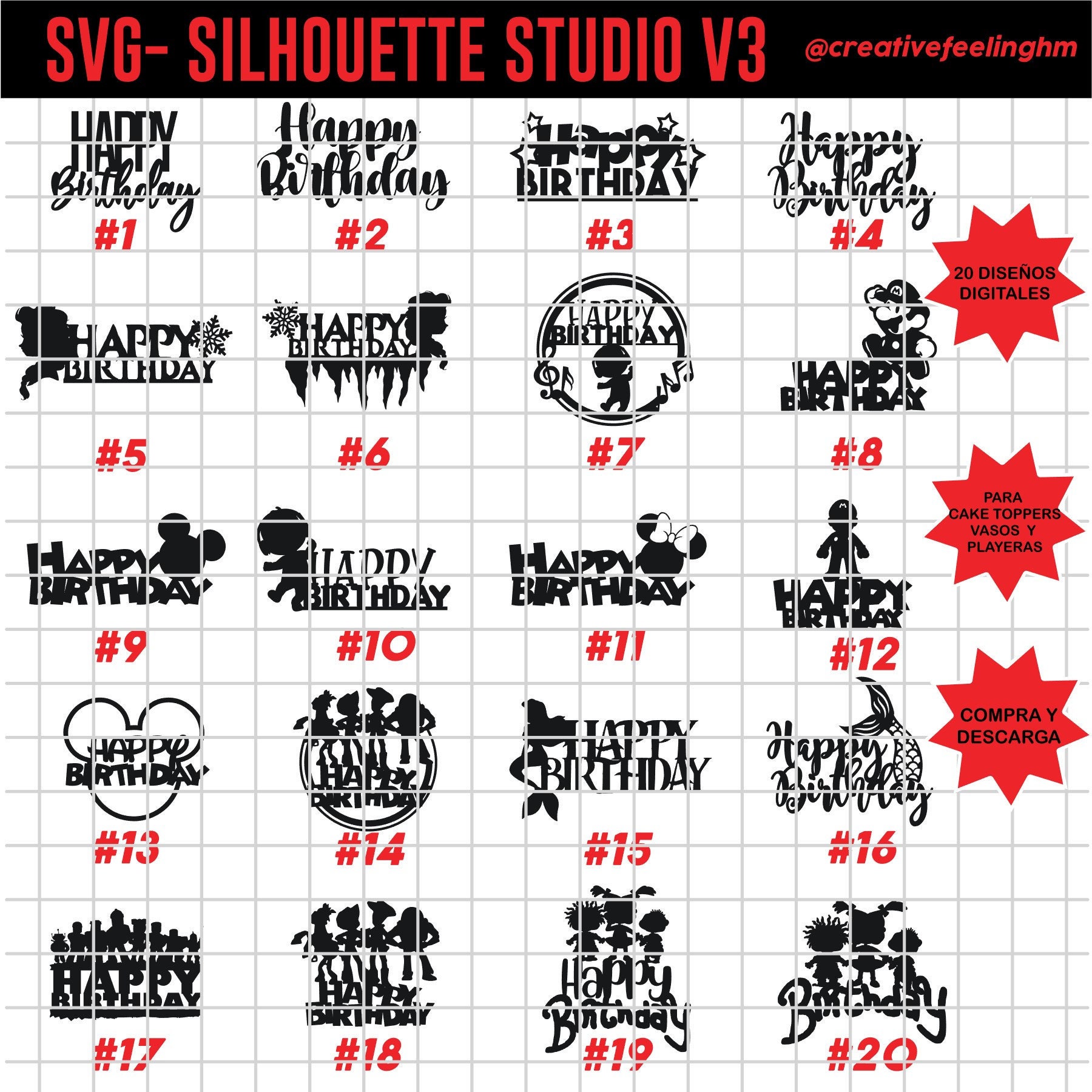 Happy Birthday Cake Topper Archivo Digital Silhouette Etsy