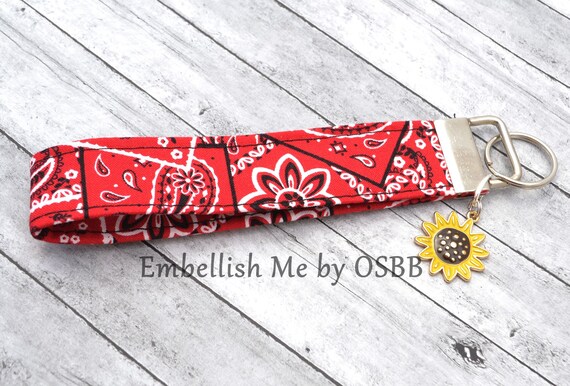 Red Bandana Keychain Wristlet Key Fob Key Chain With Optional
