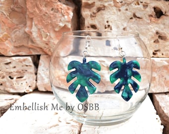 Monstera Leaf Earrings, Plant Lovers, Tropical Plants, Dangle Earrings