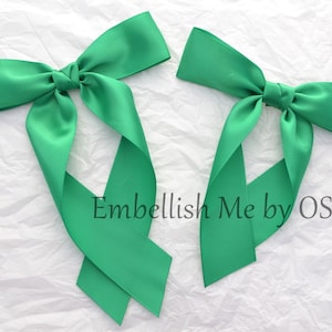 Green Luxe Satin Bow Timeless Hairbow Collection Hair Bow Long Tail Hair-Bow