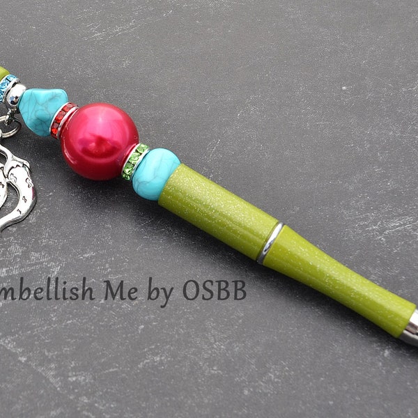 Turquoise Beaded Pens with Chile Dangle, New Mexico Bead Pens, Chile Pepper Beaded Pens, Land of Enchantment