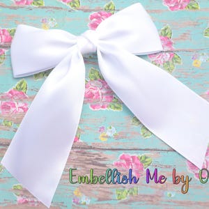 Large White Luxe Satin Bow Timeless Hairbow Collection Hair Bow Long Tail Hair-Bow, Easter Bow, Coquette Hairbow, Flower Girl