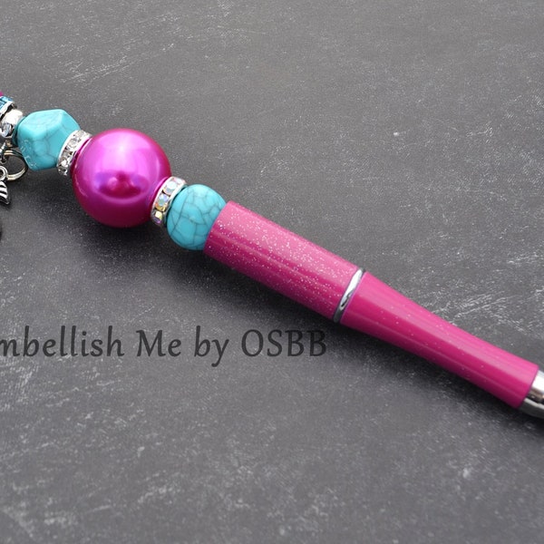 Turquoise Beaded Pens with Kokopelli Dangle, New Mexico Bead Pens, Kokopelli Beaded Pens, Land of Enchantment