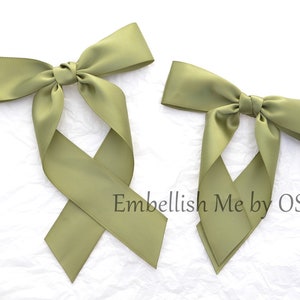 Olive Green Luxe Satin Bow Timeless Hairbow Collection Hair Bow Long Tail Hair-Bow