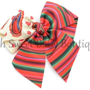 Custom Virgin Mary Serape Hairbow, Hair Bow, Mexican Mono, Cinco de Mayo, First Holy Communion, Dia De Los Madres, Mother Day