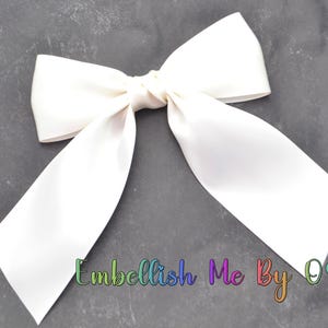 Large Ivory Luxe Satin Bow Timeless Hairbow Collection Hair Bow Long Tail Hair-Bow, Easter Bow, Coquette Hairbow, Flower Girl Hairbow