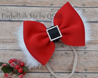 Over The Top Santa Fur Puff Bow, Christmas Holiday Winter, Big Bow, Hairbow, Hair Bow