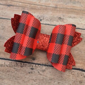 Buffalo Plaid Winter Holiday Hairbow Hair Bow Accessory Clip Faux Leather