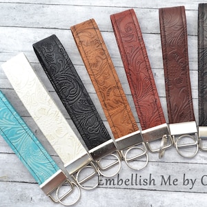 Western Textured Faux Leather Keychain Wristlet, Key Fob, Key Chain Teacher Gift Mothers Day Gift. Cowgirl
