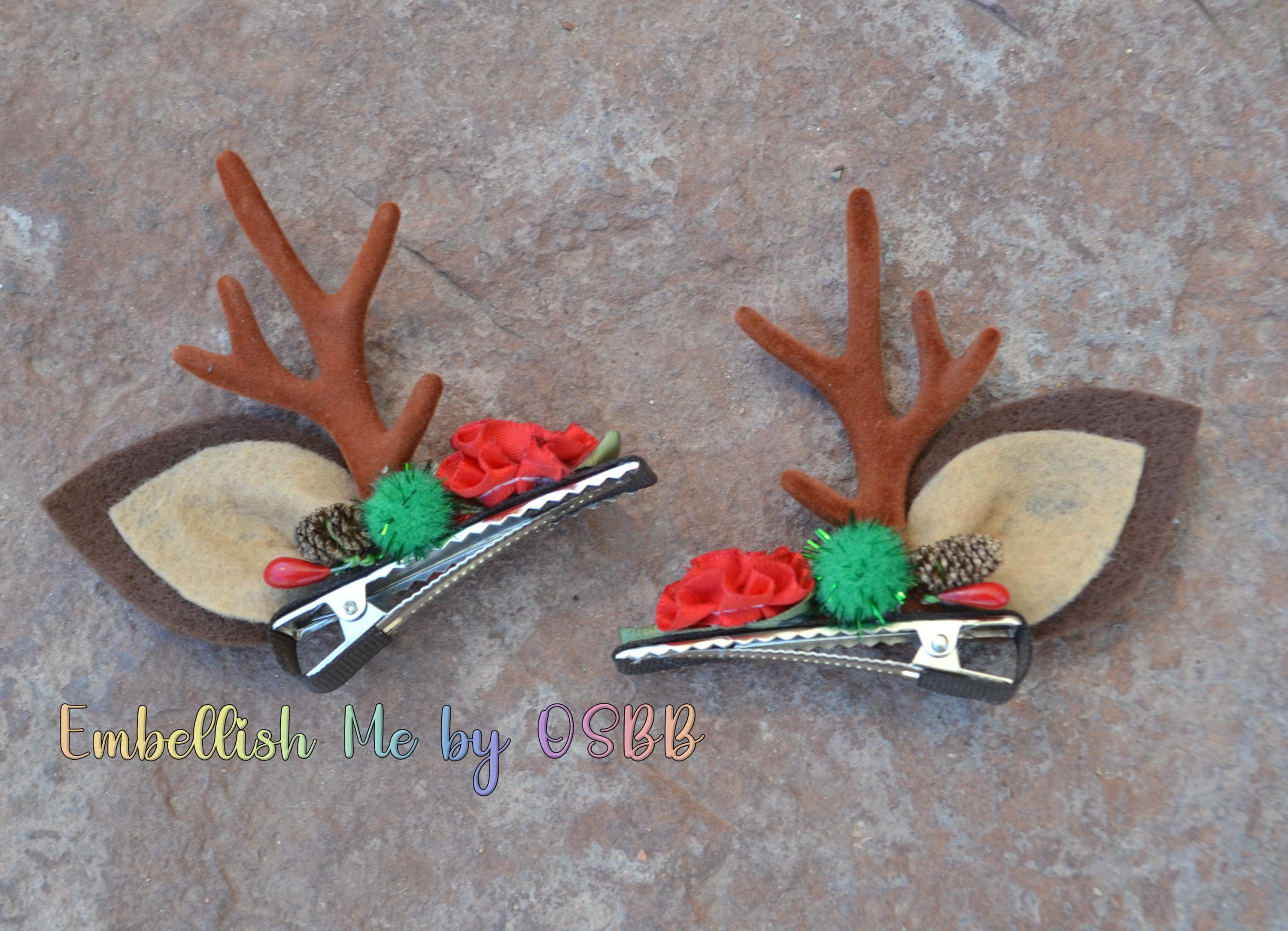 Holiday Reindeer Antlers Hair Clips Hair Hoop Festive Costume Accessory 2pcs Christmas Reindeer Antlers Hair Clips Cute Deer Antlers  main image 2