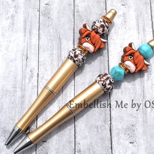 Highland Cow,  Beaded Pen, Bead Pens, Beaded Pens, Journaling Pens, Teachers Gifts