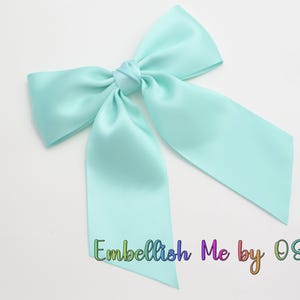 Large Aqua Luxe Satin Bow Timeless Hairbow Collection Hair Bow Long Tail Hair-Bow, Easter Bow, Coquette Hairbow, Flower Girl