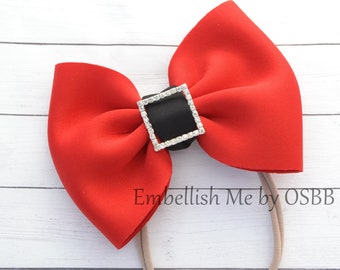 Red Santa Large Puffy Puff Bows Holiday Winter Puff Bow, Big Bow, Hairbow, Jumbo Scuba Hair Bow