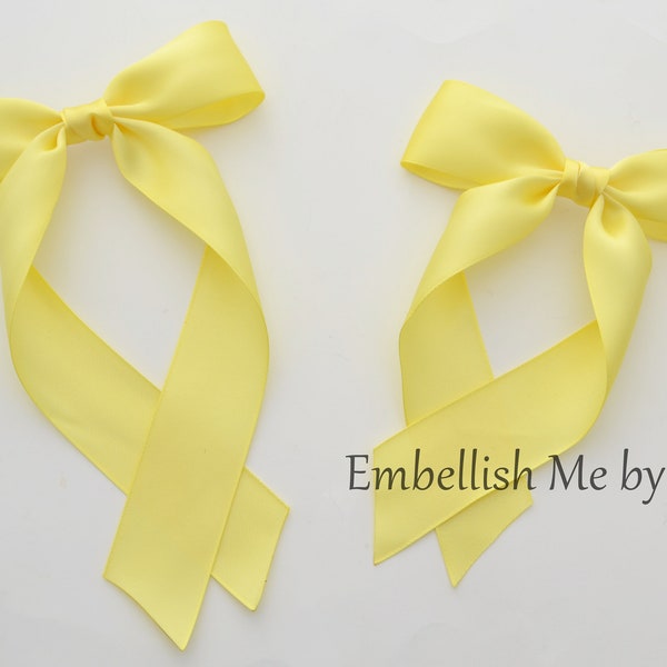 Spring Yellow Luxe Satin Bow Timeless Hairbow Collection Hair Bow Long Tail Hair-Bow