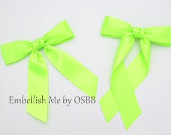 Neon Green Luxe Satin Bow Timeless Hairbow Collection Hair Bow Long Tail Hair-Bow