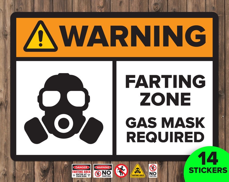 Gas Mask Required Warning Sticker // Farting Sticker Pack // Assorted