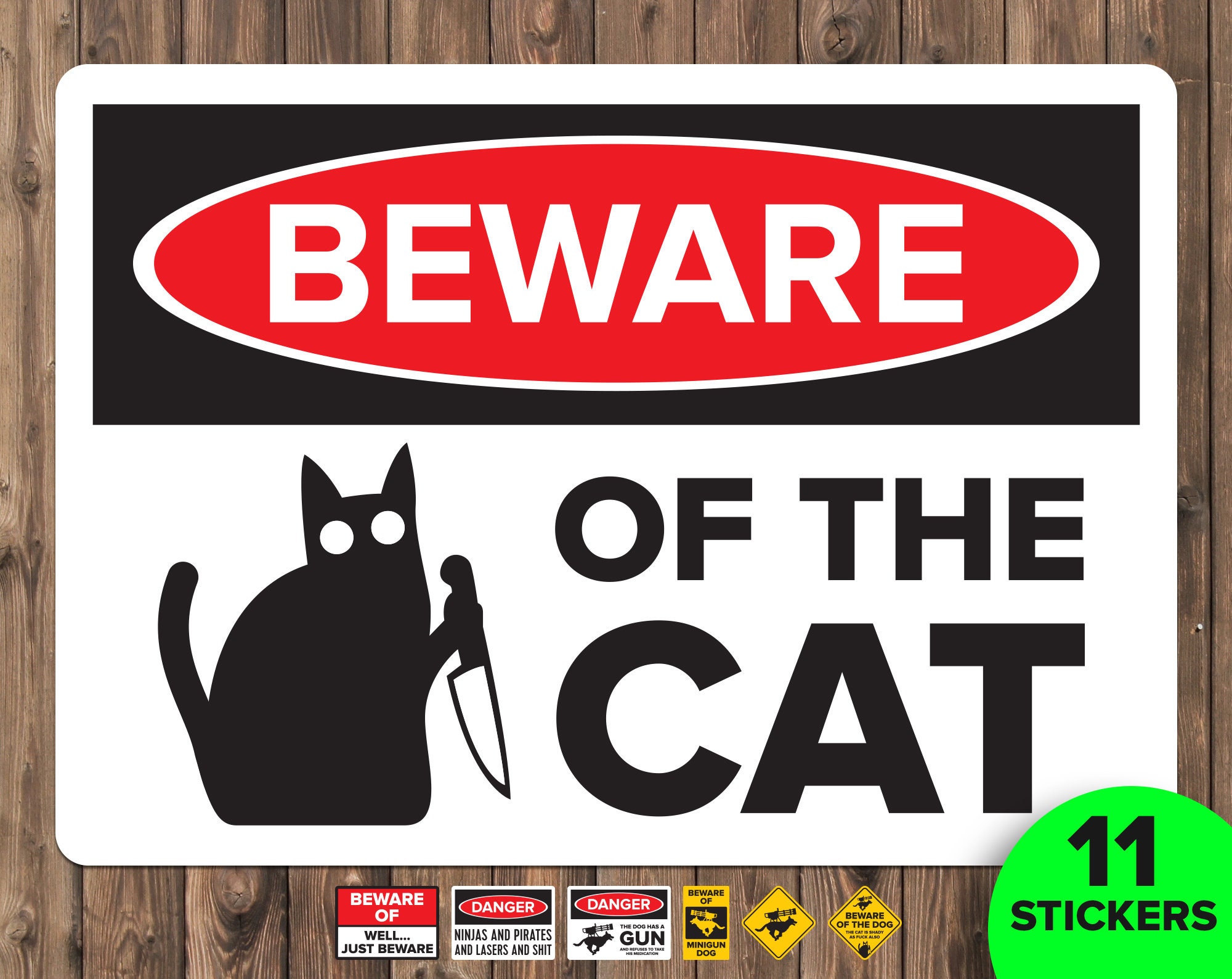 Beware of the CAT Sticker // Beware Sticker Pack // Assorted Etsy UK