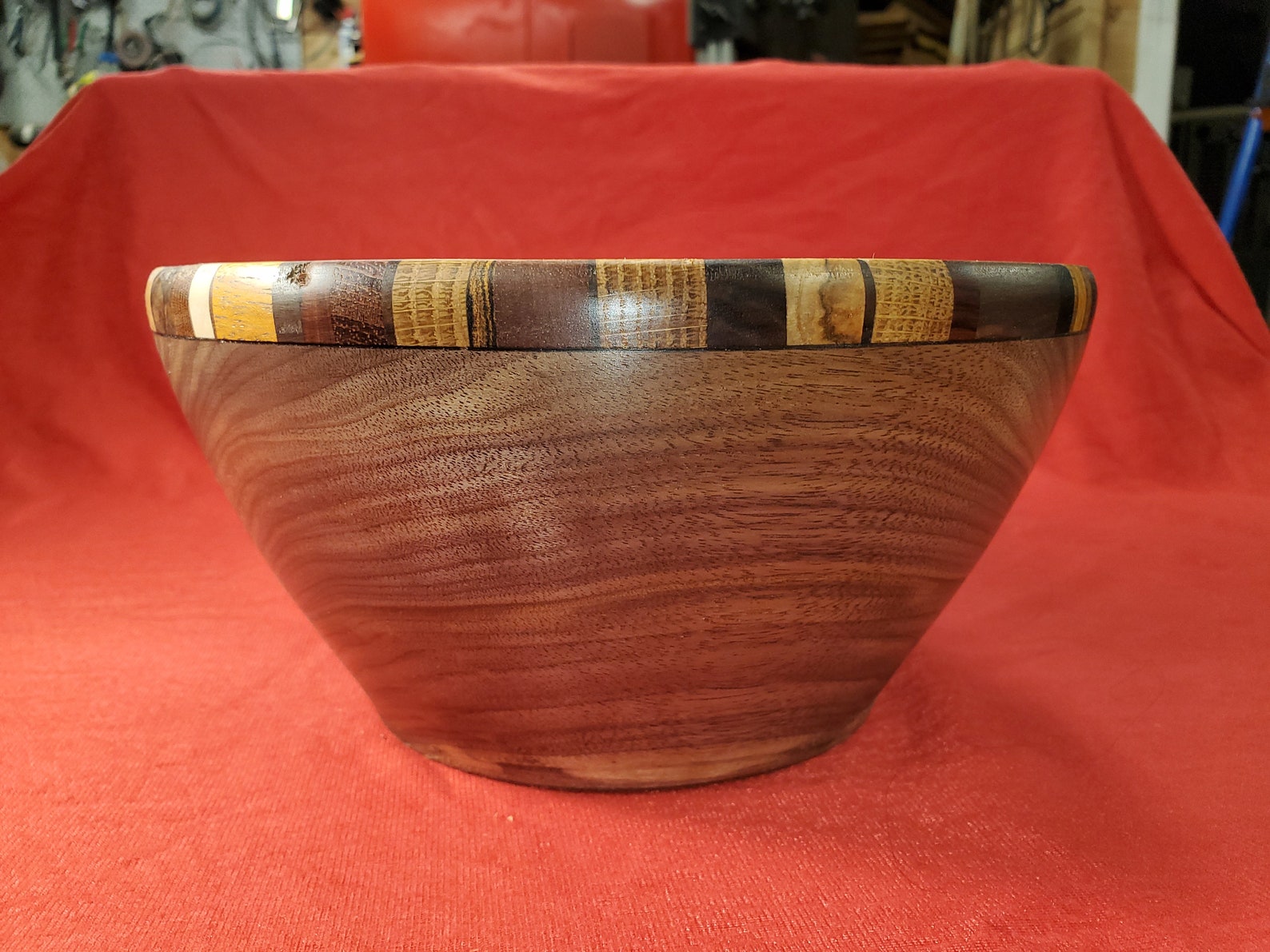 Black Walnut Salad Bowl With Decorative Ring Etsy