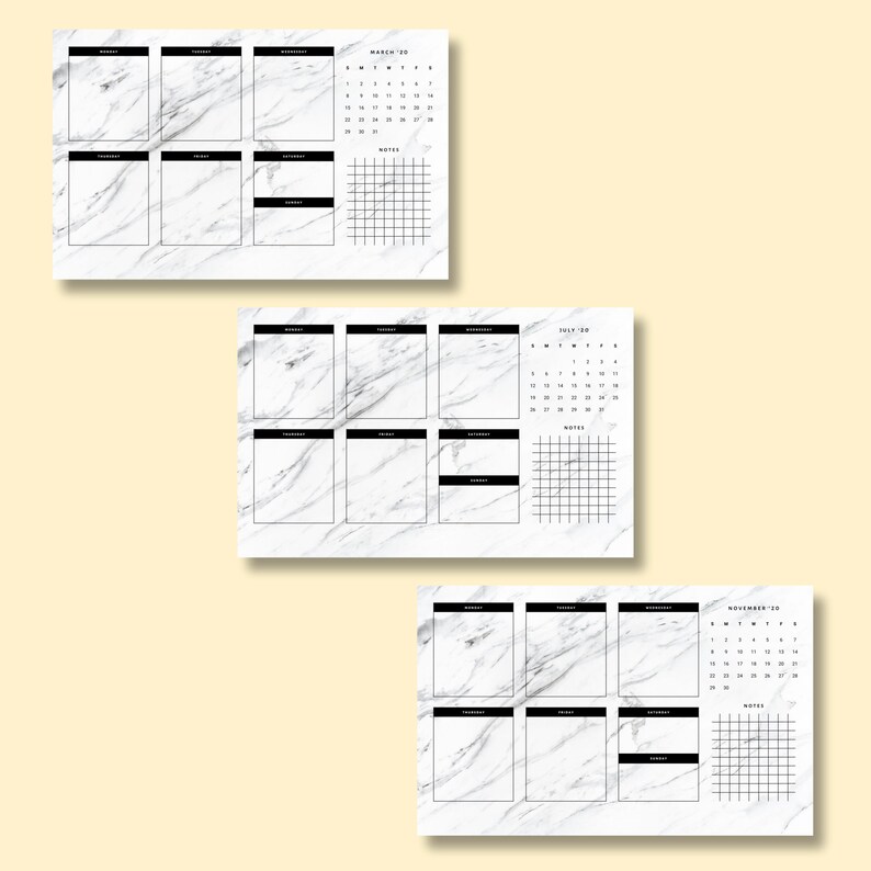 Marble Weekly Desktop Organizer Wallpaper 2020 Aesthetic Etsy