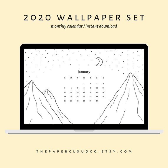 2020 Monthly Calendar Desktop Wallpaper Pack Moon Stars Etsy
