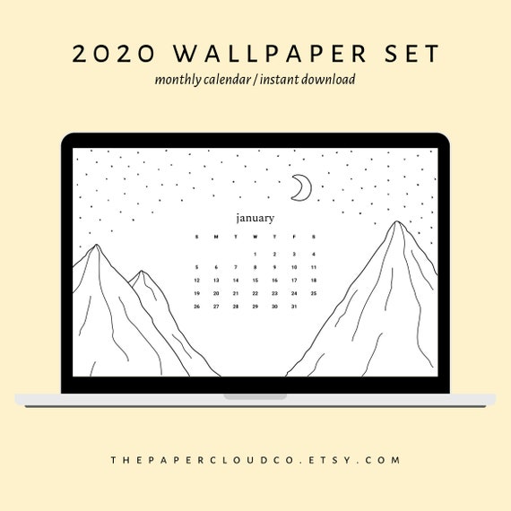 2020 Monthly Calendar Desktop Wallpaper Pack Moon Stars Etsy