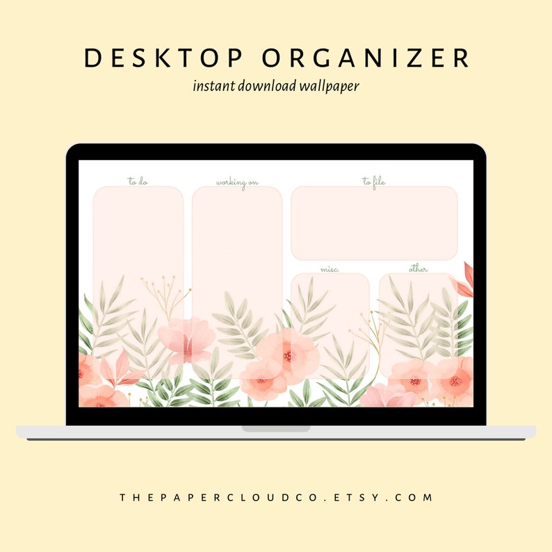 Floral Desktop Organizer Wallpaper / Laptop Planner / Desktop | Etsy