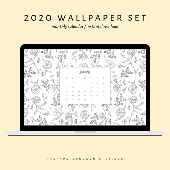 Floral 2020 Monthly Calendar Desktop Wallpaper Set Aesthetic Etsy