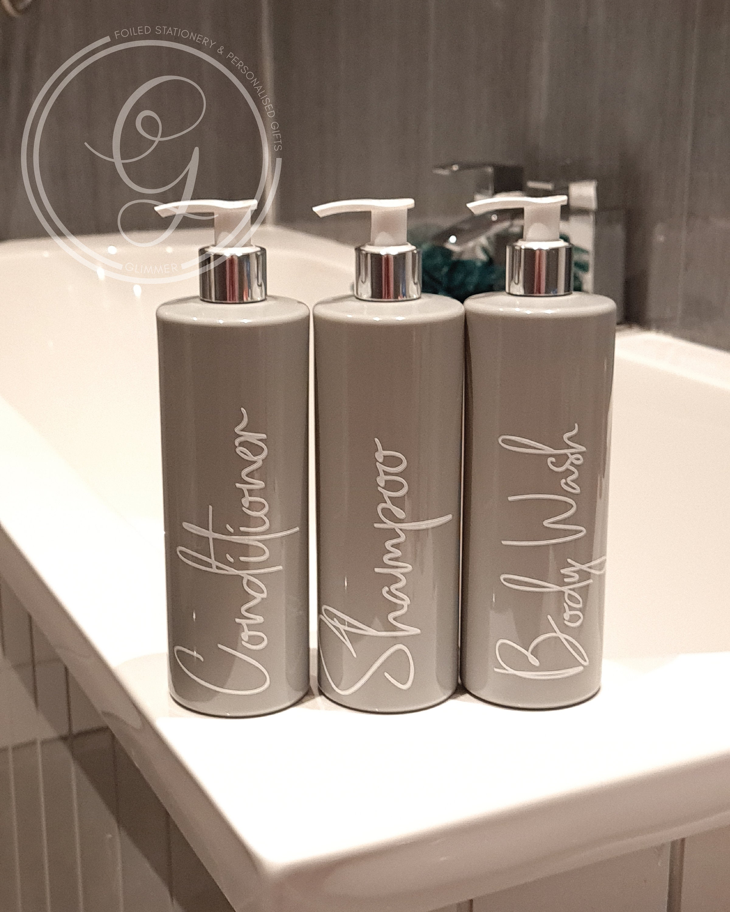 Grey Shampoo conditioner pump bottle dispenser 500ml hinch inspired s…