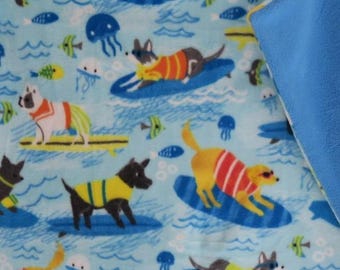 Surfing Dogs Fleece Blanket #A - Pet, Child, Toddler, Baby