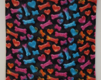 Hearts and Bones Fleece Blanket #C - Pet, Child, Toddler, Baby