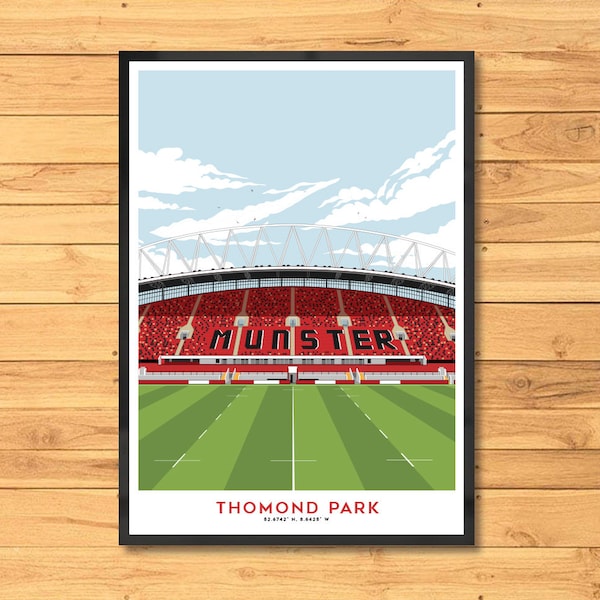 Munster, Stadium Print, Thomond, Art, Limerick, Parc, Rugby, Idée cadeau, Fête des pères, Noël, Fan, Affiche,