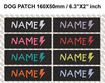 Écusson de broderie de harnais pour chien CUSTOM NAME et FLASH L 160 x 50 mm / 6,3 '' x 2 '' pouces