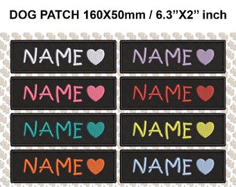 CUSTOM NAME and HEART L dog harness embroidery patch 160 x 50 mm / 6.3'' x 2'' inch