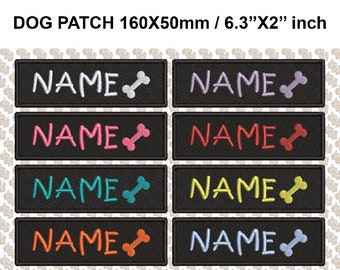 Patch de broderie de harnais pour chien CUSTOM NAME et BONE L 160 x 50 mm / 6,3 '' x 2 '' pouces