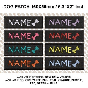 Patch de broderie de harnais pour chien CUSTOM NAME et BONE L 160 x 50 mm / 6,3 '' x 2 '' pouces image 1