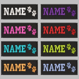 CUSTOM NAME and PAWS L dog harness embroidery patch 160 x 50 mm / 6.3'' x 2''