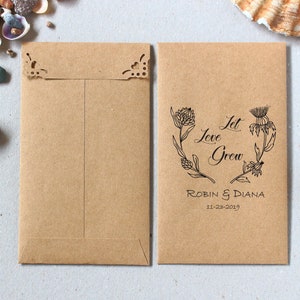 25 pacchetti di semi stampati personalizzati - Buste Kraft marroni personalizzate - Buste rustiche per bomboniere - Buste regalo Let Love Grow