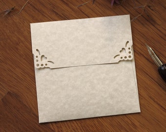 25 Square Envelopes - 5x5 6x6&quot; / 125-155mm Natural Parchment paper Envelopes for Wedding Invitations, Cards, CD DVD, Photos, Thank Yous