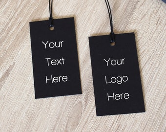 100 Black Hang Tags, Custom Logo/Text Printed Hang Tags, Customizable Clothing Labels, Product Price Tags, Business Logo Personalized Labels