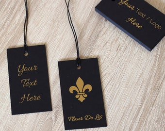 50 Custom Hang Tags with Logo, Wedding Favors Tags, Small Business Thank You Tags, Personalized Labels, Black Gold Silver Printed Hang Tags