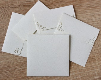 25 Mini Square Envelopes, Recycled Chalk White paper, Handmade Wedding Seed Packets, Guest Book Alternative, Gift Card Envelopes