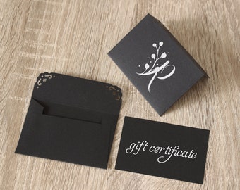 Mini Black Cards & Envelopes, 50 Black and Gold Cards, Thank You Cards with Envelopes, Custom Printed Gift Card, Wedding Thank Yous