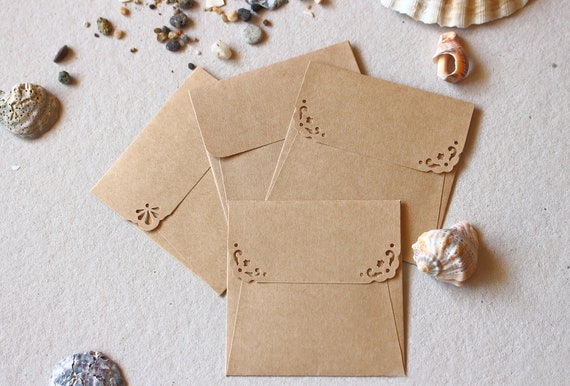 25 Small Square Envelopes - Brown Kraft Envelopes for Save the Dates Wedding Favors - Handmade Rustic Wedding Guest Book Alternative
