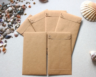 25 Kraft Envelopes - size #5 Coin Envelopes for Cash Tickets Gift Cards, Rustic Wedding Favors, Small Seed Packets Eco Friendly - 3.125x5.5"