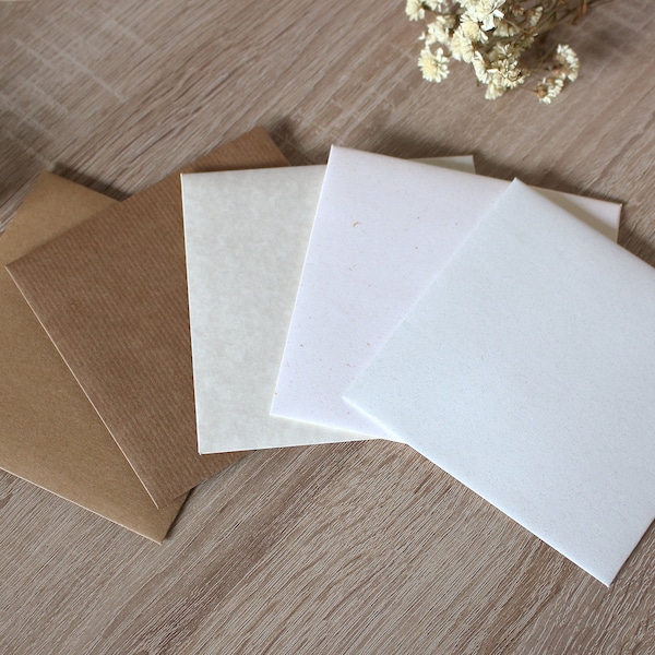 100 Square Envelopes 5x5 6x6 Recycled Paper Envelopes for Wedding Invitations, Cards, Photos, Party Favors, CD  - Eco Envelopes Handmade