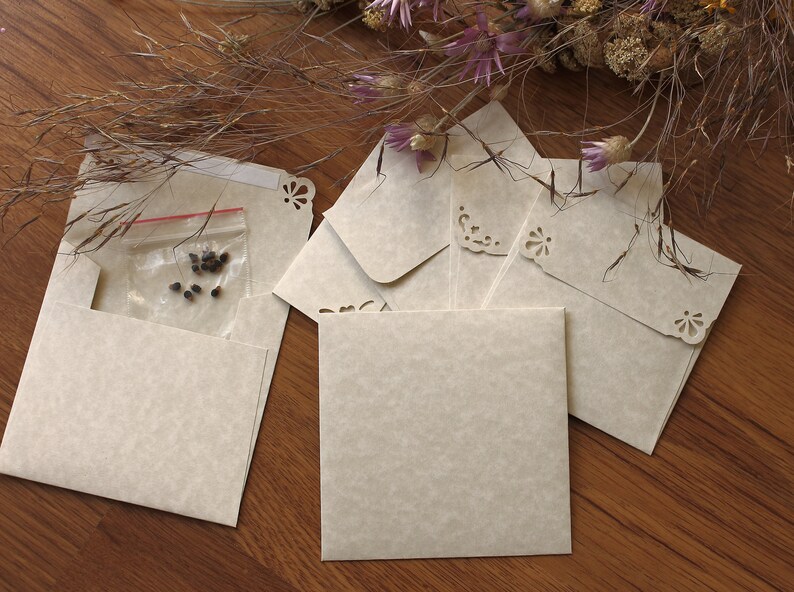 25 Mini Square Envelopes Parchment Natural paper Handmade Wedding Guest Book Alternative Wedding Favors Gift Card Envelopes image 4